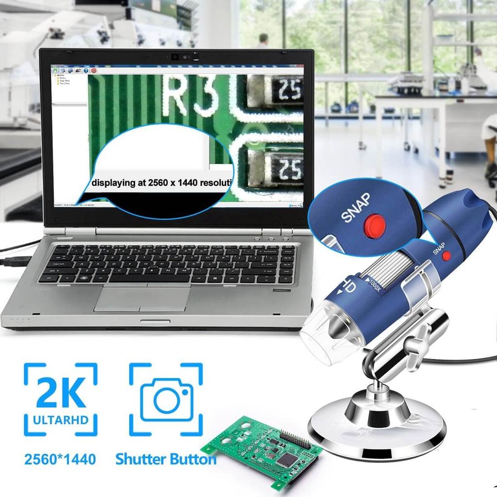 Jiusion 2K HD 2560x1440P USB Digital Microscope for Android Phones and Tablets, Windows, Mac, Linux, 40x to 1000x Magnification, Mini Endoscope Handhe