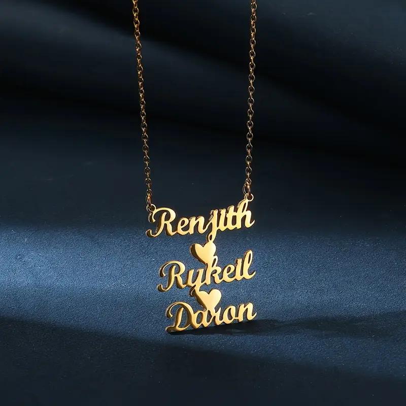 

Custom Multiple Name Necklace For Women Family Gold Color Stainless Steel Jewelry Choker Collars Heart Five Names Personalized Silver