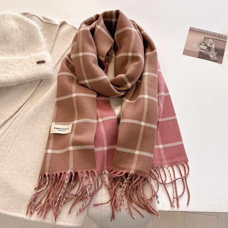 Fashion Autumn Winter Warm Cashmere Scarf Plaid Pattern Long Tassels Women Thicken Wrap Shawl Lady Muffler Bufanda Pashmina New