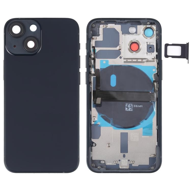 

Задняя крышка аккумулятора для iPhone 13 mini с боковыми кнопками и лотком для SIM-карты, шлейфом кнопок питания и громкости и модулем беспроводной зарядки чёрный