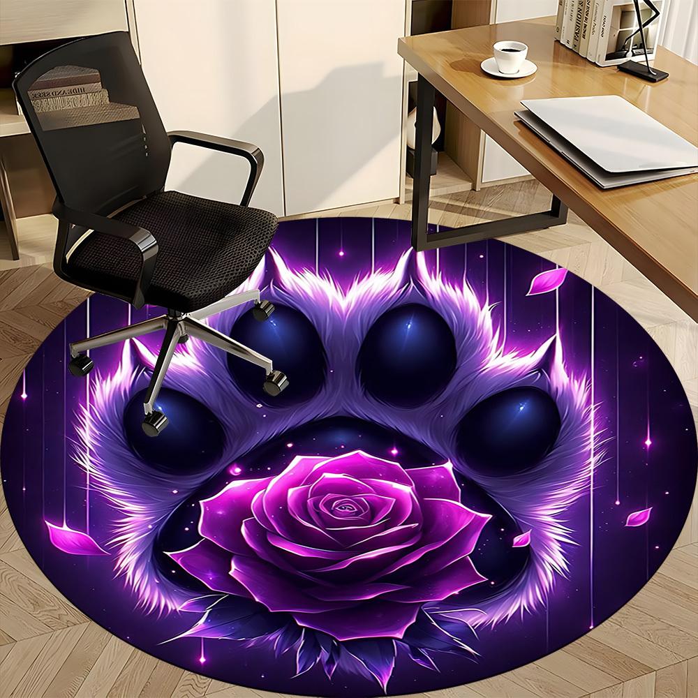 1pc PawPrint Rose Office Round Area Rug, Indoor Mat Suitable ForOffice, Under Office Chairs Bedroom Living Room Home Decor T186