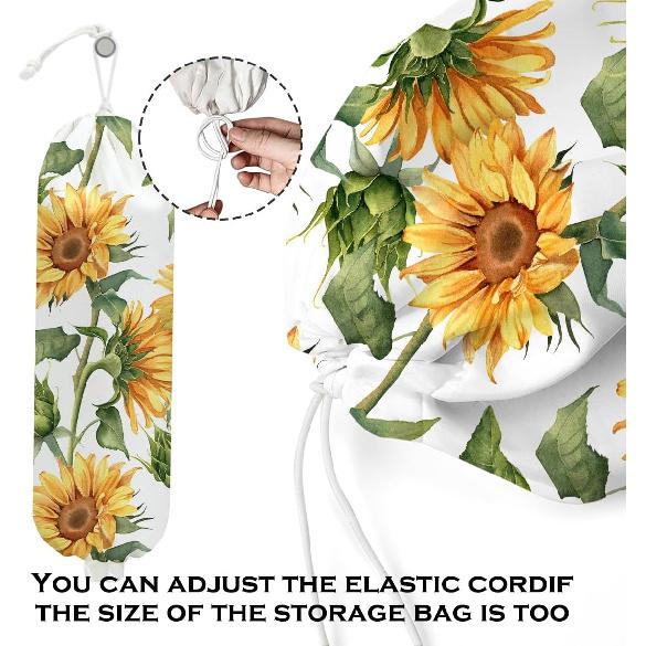 2Pcs Bee Plastic Bag Holder, Wall Mount Grocery Bag Holder for Plastic Bags, Sunflower Reusable Grocery Bags Storage Dispenser for Home Kitchen