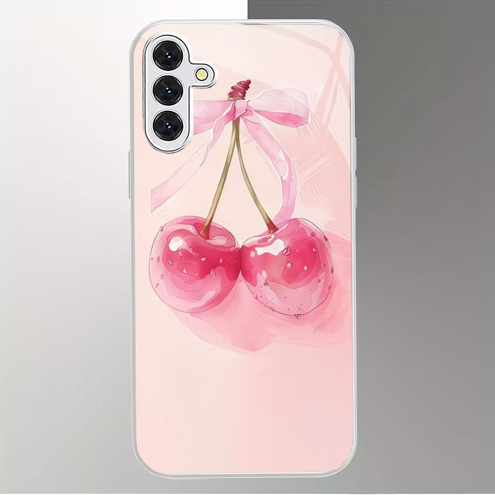 Rosa Kirsche galvanisiertes Glas Handyhülle geeignet für Samsung Galaxy S26 S25 S24 S23 S22 S20FE/Ultra/Plus sturzsichere Rückabdeckung