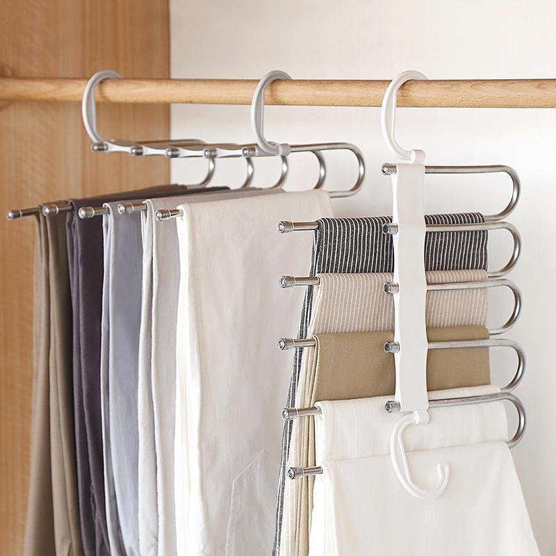 Five-Layer Multifunctional Folding Pants Hanger with Non-Marking Clips for Wardrobe Storage