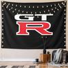 GT-R Logo Design on Black Background Pattern Wall Hanging Tapestry Decorative Tapestry Home Decor for Bedroom and Living Room