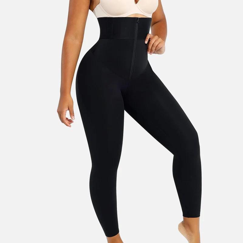 2026 European & American High-Waisted Tummy-Control Body Sculpting Butt-Lift Cropped Leggings with Zipper & Button Closure