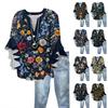 Summer Tops For Women Cute V Neck 3/4 Sleeve Blouses Print Top Casual Shirts