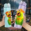 1PC Bright Green Parrot Bird Cartoon Print 750ml Color Plastic Sports Water Bottle Leakproof Flip Straw Lid Suitable for Sports Office Home Use