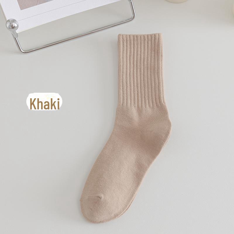 "Korean Style Women's Solid Color Cotton Crew Socks - Japanese Trendy Long Pile Design"