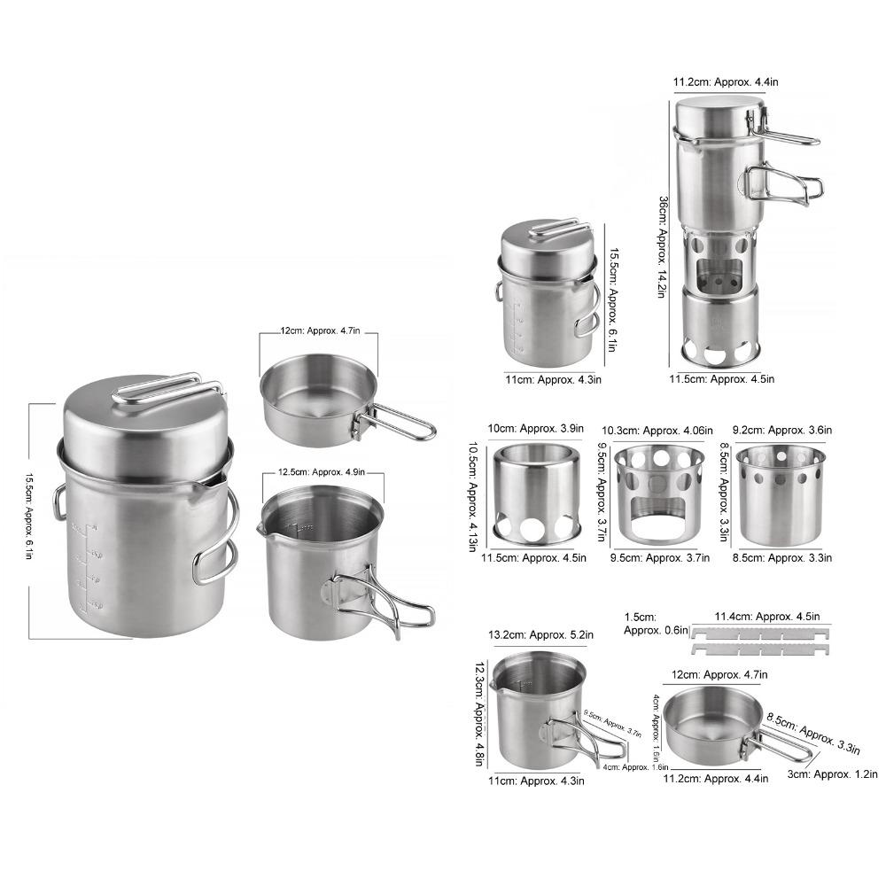 Stainless Steel Portable Camping Stove With Mesh Pouch Camping Pot Set  Outdoor Cooking