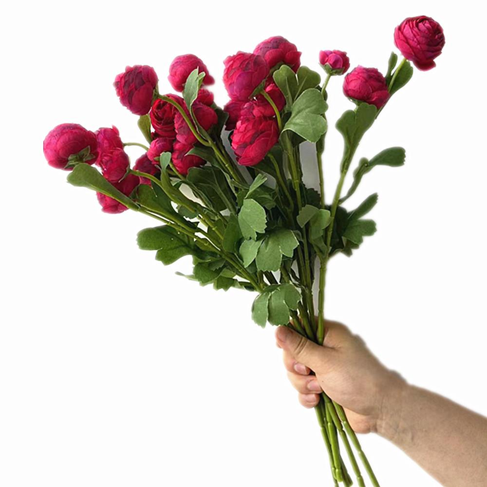 10pcs Artificial Ranunculus Asiaticus Flower Branch 3 Heads Silk Persian Buttercup Blossom for Floral Decoration Peony