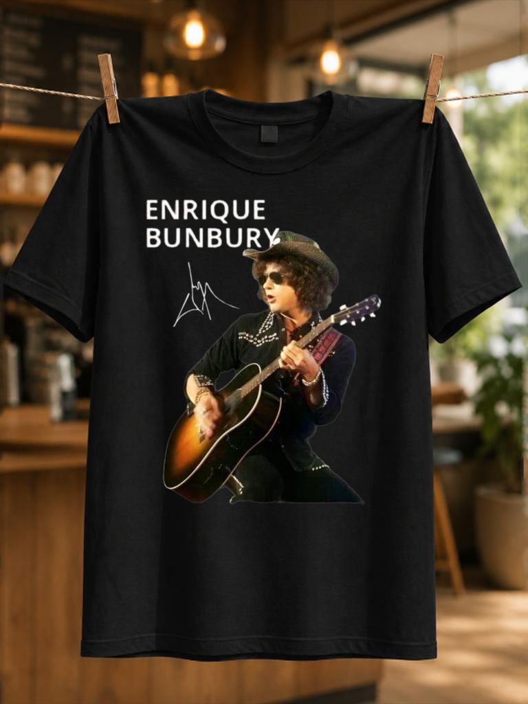 Enrique Bunbury Guitar Perforunisexce Photo With Name Text And Signature Modern Concert Style Unisex Unisex All TShirt