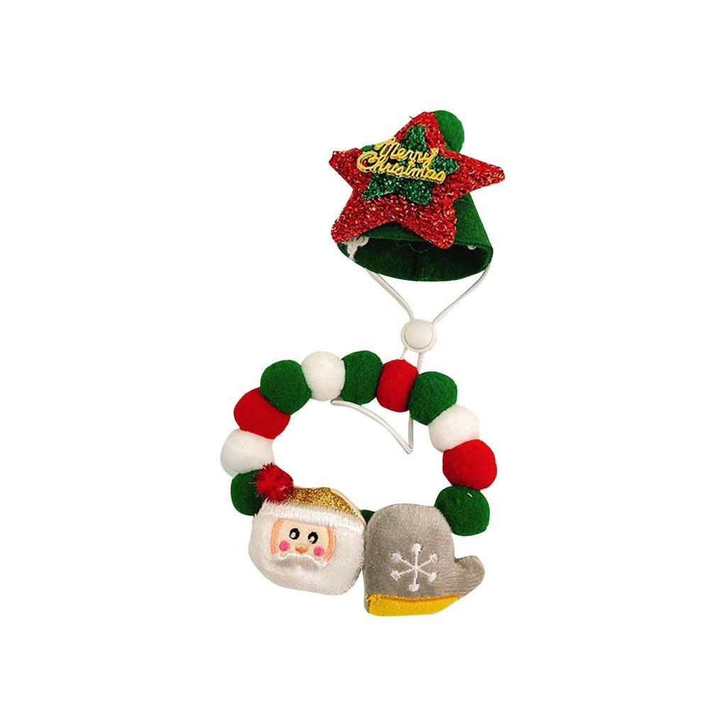 Christmas Pet Collar Dog Collar Christmas Tree Old Man Elk Hair Ball Dog Necklace  Collar Decoration