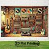 2D Retro Music & Guitar Wall Hanging, Vintage Vinyl Player Room Background Cloth for Wall Decor