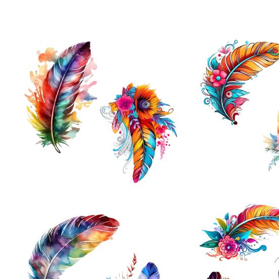 Watercolor Feather Flower Pattern Window Sticker, Transparent Electrostatic Adhesion Glass Decal, Waterproof Scratch-Resistant Decorative Film