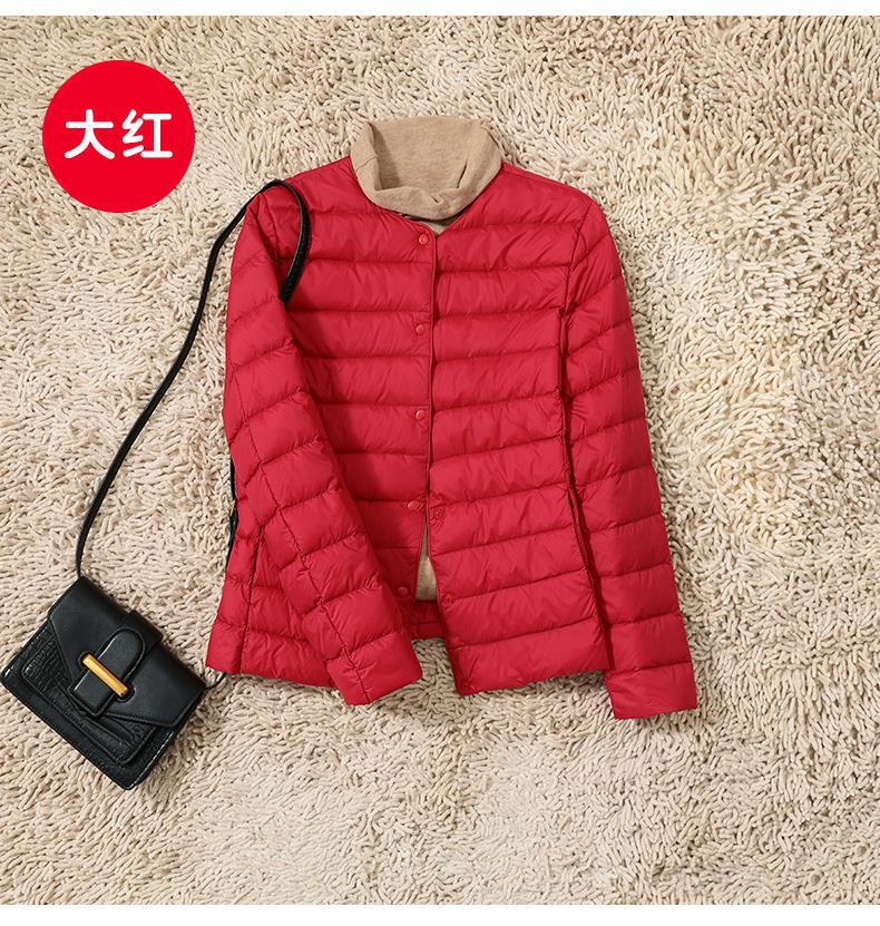 Autumn and Winter Light and Thin Round Neck Down Jacket Women's V-neck Fashion and Casual Short Collarless Duck Down Liner Women's Jacket