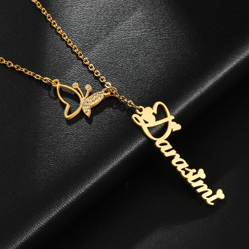 Atoztide Custom Name Necklace for Women Stone Zircon Butterfly Stainless Steel Jewelry Choker Chain Personalized Birthday Gift