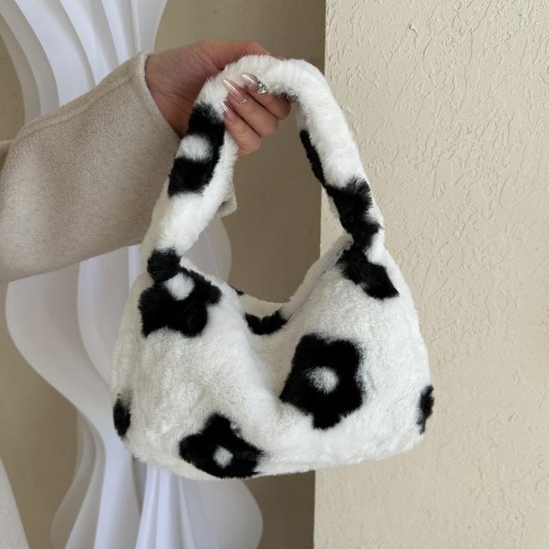 2026 Neue Damen Winter Schultertaschen Modische Weiche Plüsch Einfarbige Zebra Leopard Muster Unterarmtasche Koreanische Damen Handtaschen