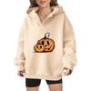 Women's loose Halloween pumpkin hooded sweatshirt, printed and plush pullover, American casual thick autumn and winter hoodie