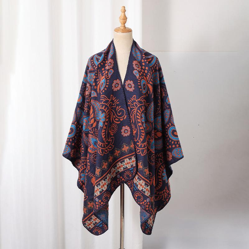 Winter Women Men Scarf Layers Poncho Retro Floral Print Wrap Shawl Scarve Capa Para Mujer Pashmina Cloak New Unisex Lady Male
