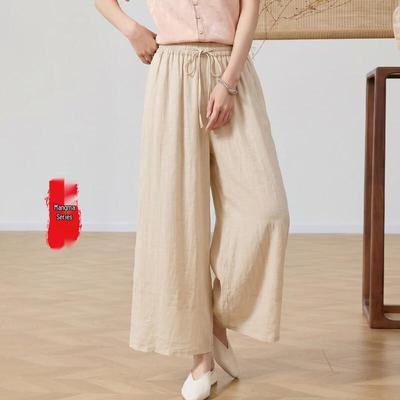 Women's 100% Ramie High-Waist Wide-Leg Casual Pants