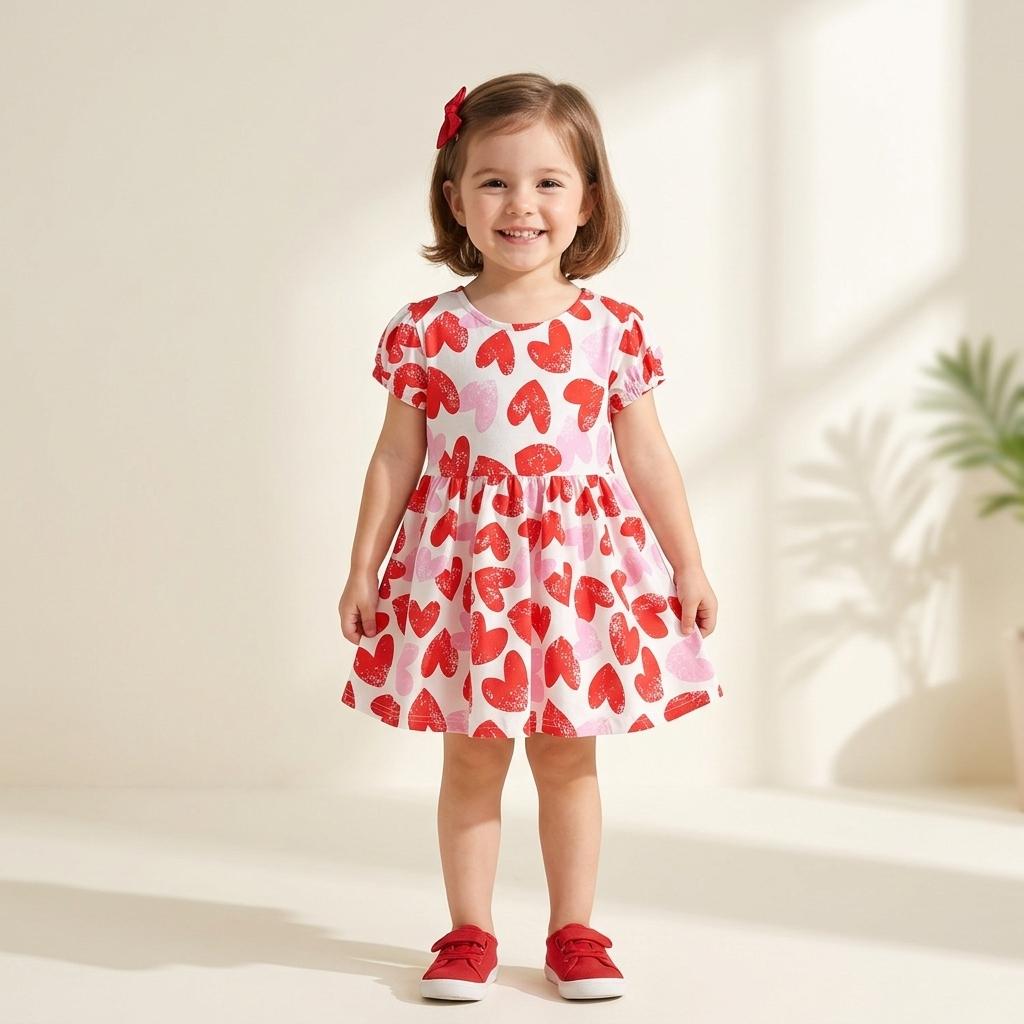 Girls' Summer Dress New Style Short-Sleeved Princess Dress With Print For Young Children