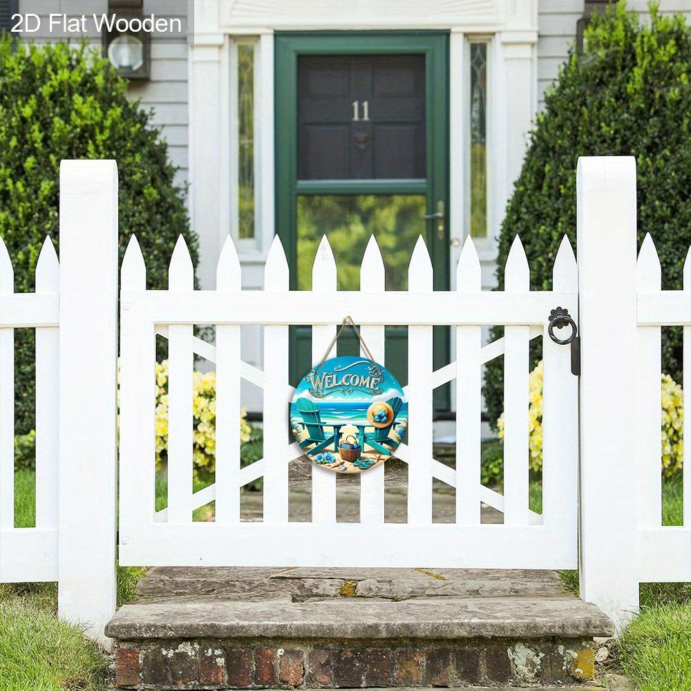 JIT [2D Flat] 1pc Delicate Beach-Themed Wooden Decorative Plaque & Statues, 7.87x7.87 Inch Round Hanging Art Decor with Blue Recliner and Sun Hat