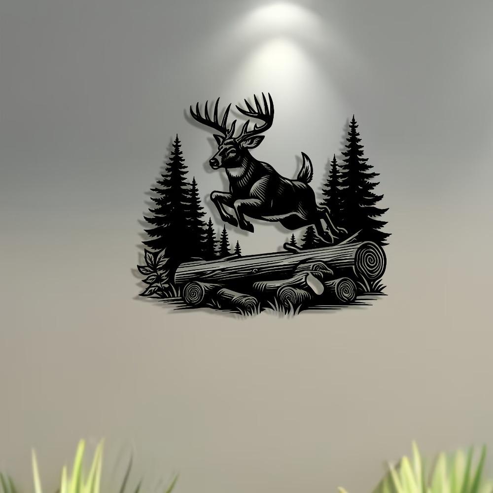 Metal Deer Wall Art, Minimalist Iron Sculpture for Home Living Room Bedroom Office Decor, Rustic Farmhouse Hanging Ornament, Durable Housewarming Gift