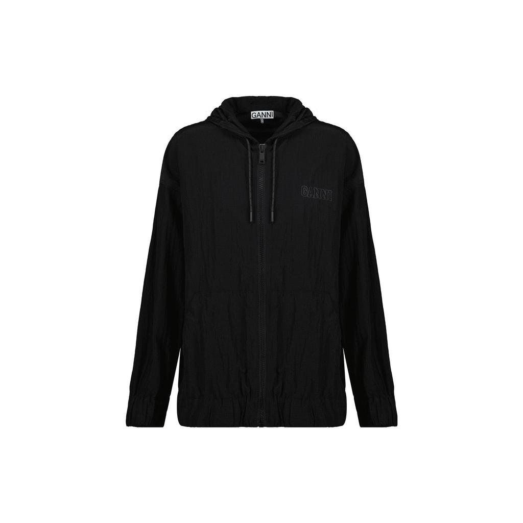 Ganni FW22 Solid Color Logo Print Hooded Long Sleeve Jacket Women Jackets Black F7163099