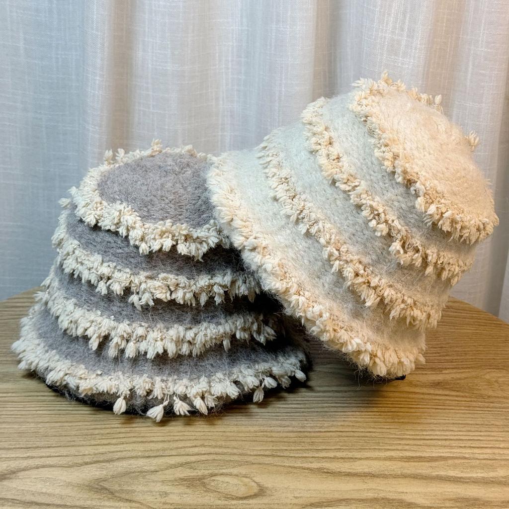 Fisherman Hat for Women Japanese Style Fur Edge Small Bucket Hat Korean Xiaoxiang Style Knitted Basin Hat Without Makeup and Versatile Trend