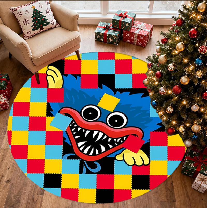 Huggy Wuggy Pattern Round Rug, Indoor/Outdoor Mat, for Picnic, Gameroom, Bedroom, Office, Living Room, Home Decor Carpet, Birthday Gift
