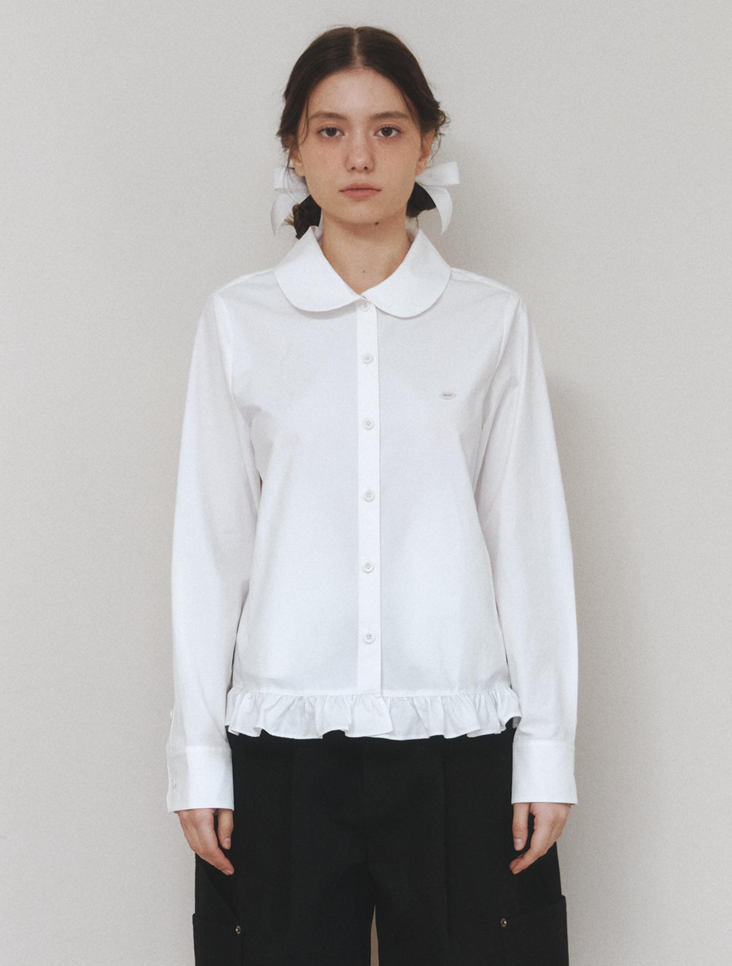 Cluny Round Collar Frill Blouse Shirt - White White/S