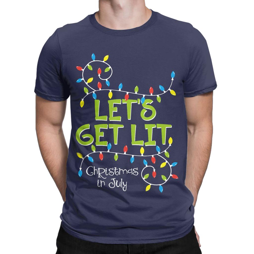 Unisexs Tshirt Funny Lets Get Lit Christmas In July Summer Lights Cotton Tees Short Sleeve T Shirts O Neck Clothes Printed