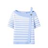 Navigare Women's Striped Color Block Slim Fit Short Sleeve Knit Top