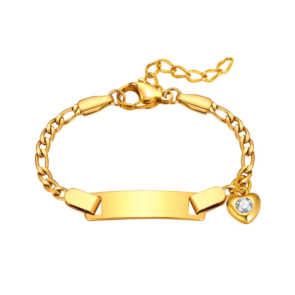 Personalized ID Name Heart Bracelet for Little Boy Girls, Custom Jewelry Free Engrave