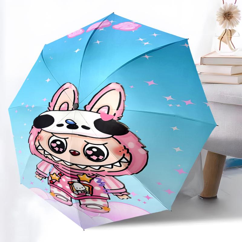 1pc Sturdy 8-Bone Auto Umbrella, LABUBU Umbrella, Digital Printed, Foldable Umbrella for On-the-Go Outdoor Use