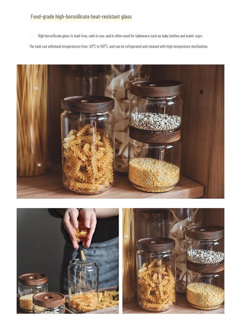 Acacia Wood-Lid Glass Jar for Coffee, Grains, Cereals, Dried Fruits, or Tea Storage