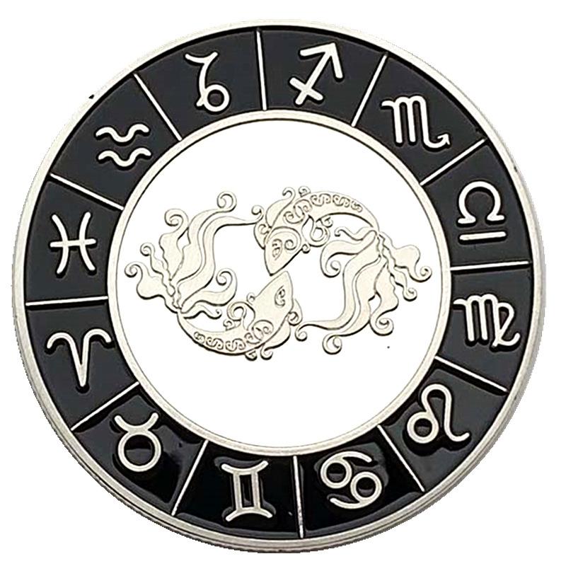 European and American zodiac signs, diamond encrusted coins, silver plated, Pisces commemorative coins, collectibles, Tarot love coins, coins
