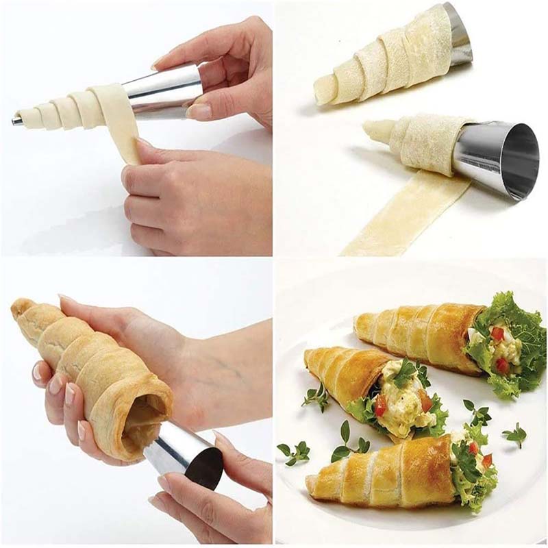 5pcs Kitchen Stainless Steel Baking Cones Horn Pastry Roll Making Cake Mold Spiral Croissant Tubes Cookie Dessert Baking Tool