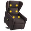 Massage Chair with Rising Function Dark Brown Fabric