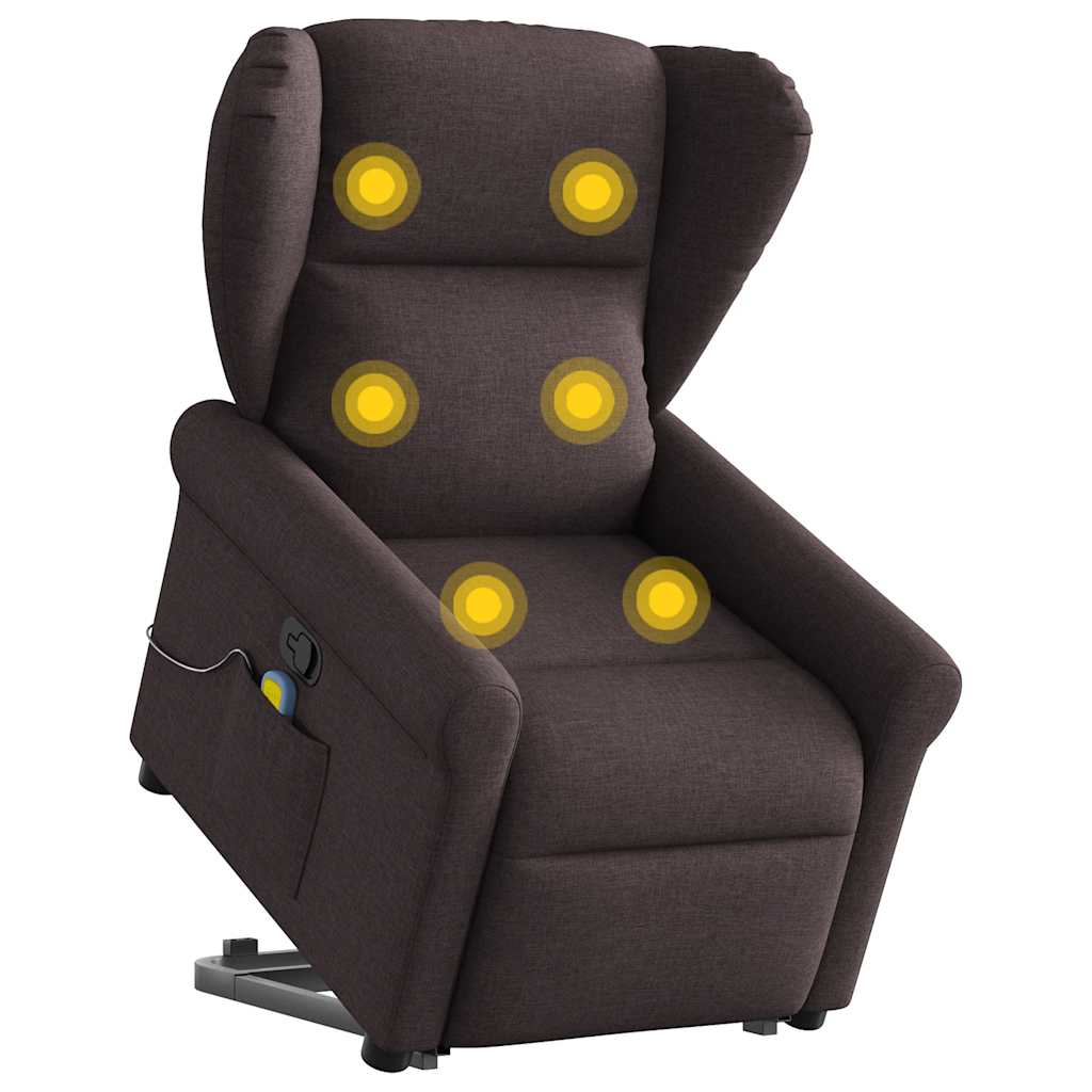 Massage Chair with Rising Function Dark Brown Fabric