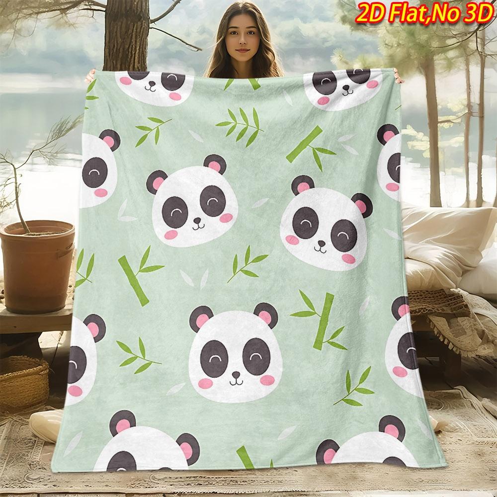 1pc 2D Flat Printing Spring & Summer New Arrival Panda and Forest Leaves Themed Digital Print Blanket, Suitable for All Seasons, Casual Throw Blanket,