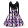 Women's Casual Fashion V Neck Long Sleeve Cute Printed Vintage Long Dress