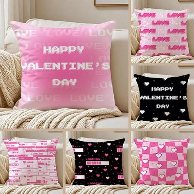 Süßer Valentinstag Kissenbezug Seidiger Kurzer Plüsch Beidseitig Bedruckte Kissenhülle für Sofa Alle Jahreszeiten Heimdeko Geschenk