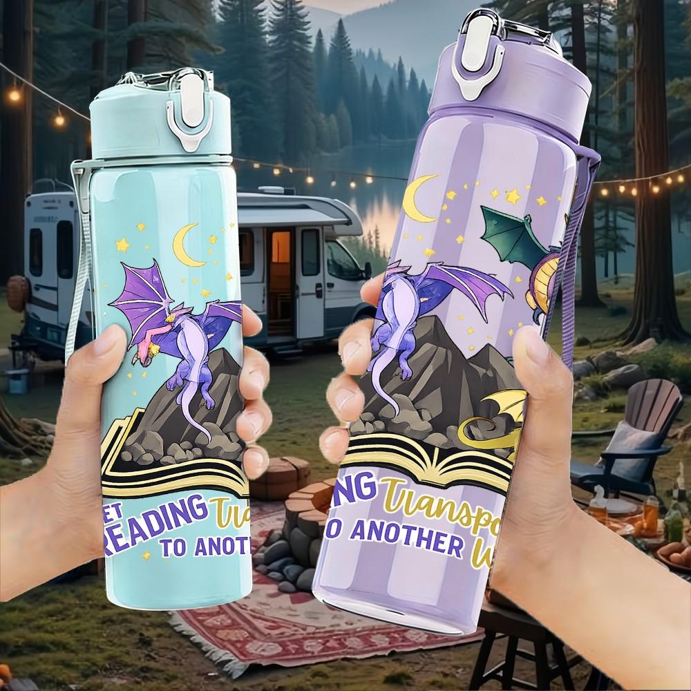 1PC Witch Cat Magic Fantasy Print 750ml Color Plastic Sports Water Bottle Leakproof Flip Straw Lid Suitable for Sports Office Home Use