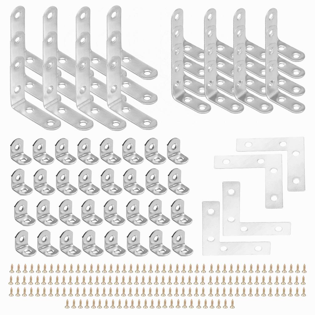 60PCS Stainless Steel L Brackets Corner Brace 16x20mm 16x40mm 16x50mm 15X60mm 90 Degree L Shaped Brackets for Shelves, Wood Furn