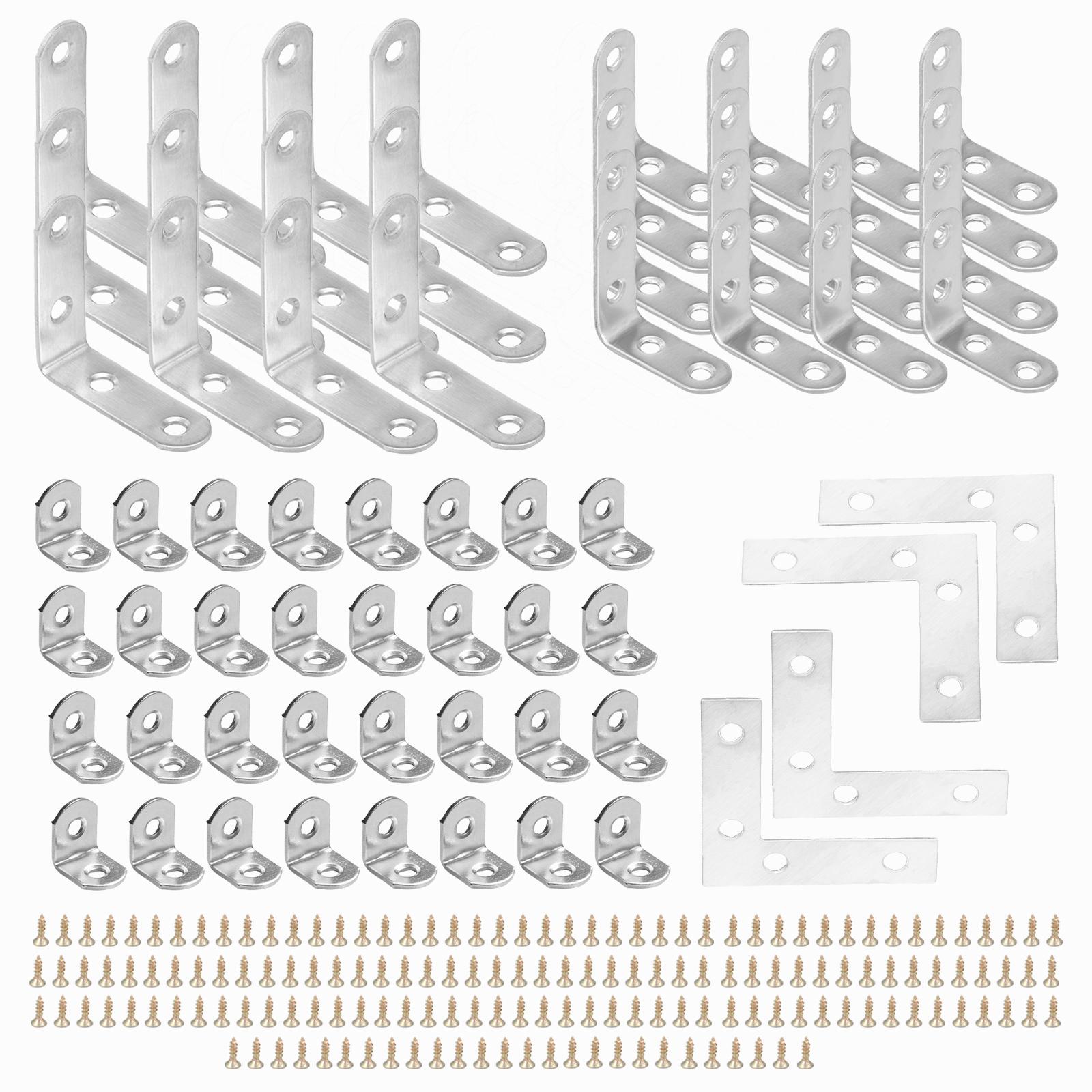 

60PCS Stainless Steel L Brackets Corner Brace 16x20mm 16x40mm 16x50mm 15X60mm 90 Degree L Shaped Brackets for Shelves, Wood Furn