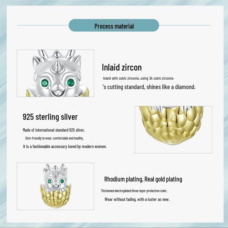 Silver Ziyun Dragon Egg DIY Beaded Bracelet, S925 Sterling Silver, New Year's National Trend Style.