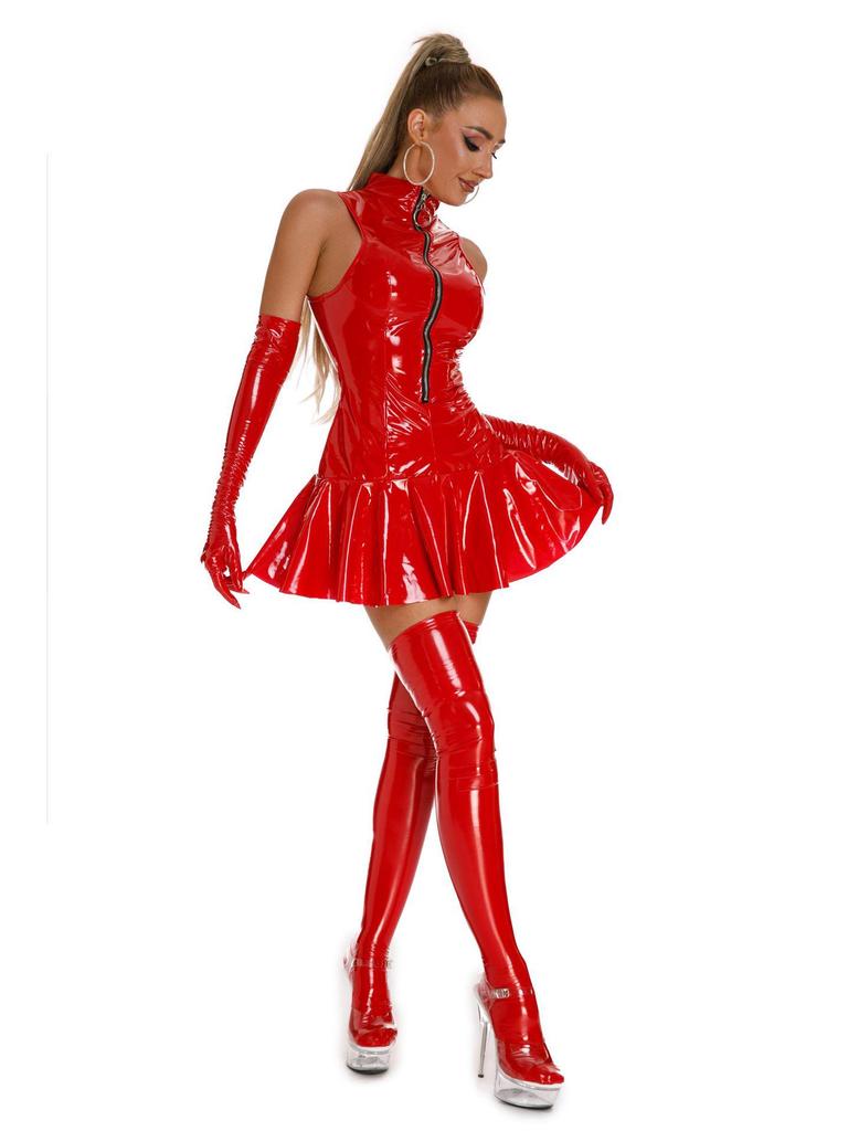 Glänzender Lackleder Bodycon Jumpsuit - Damen Nachtclub Dessous mit Reißverschluss