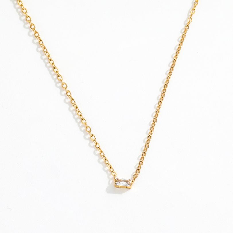Joolim 18K Gold Plated Jewelry Dainty Tiny Rectangle Zirconia Pendant Chain Necklace Stainless Steel Jewelry золотой
